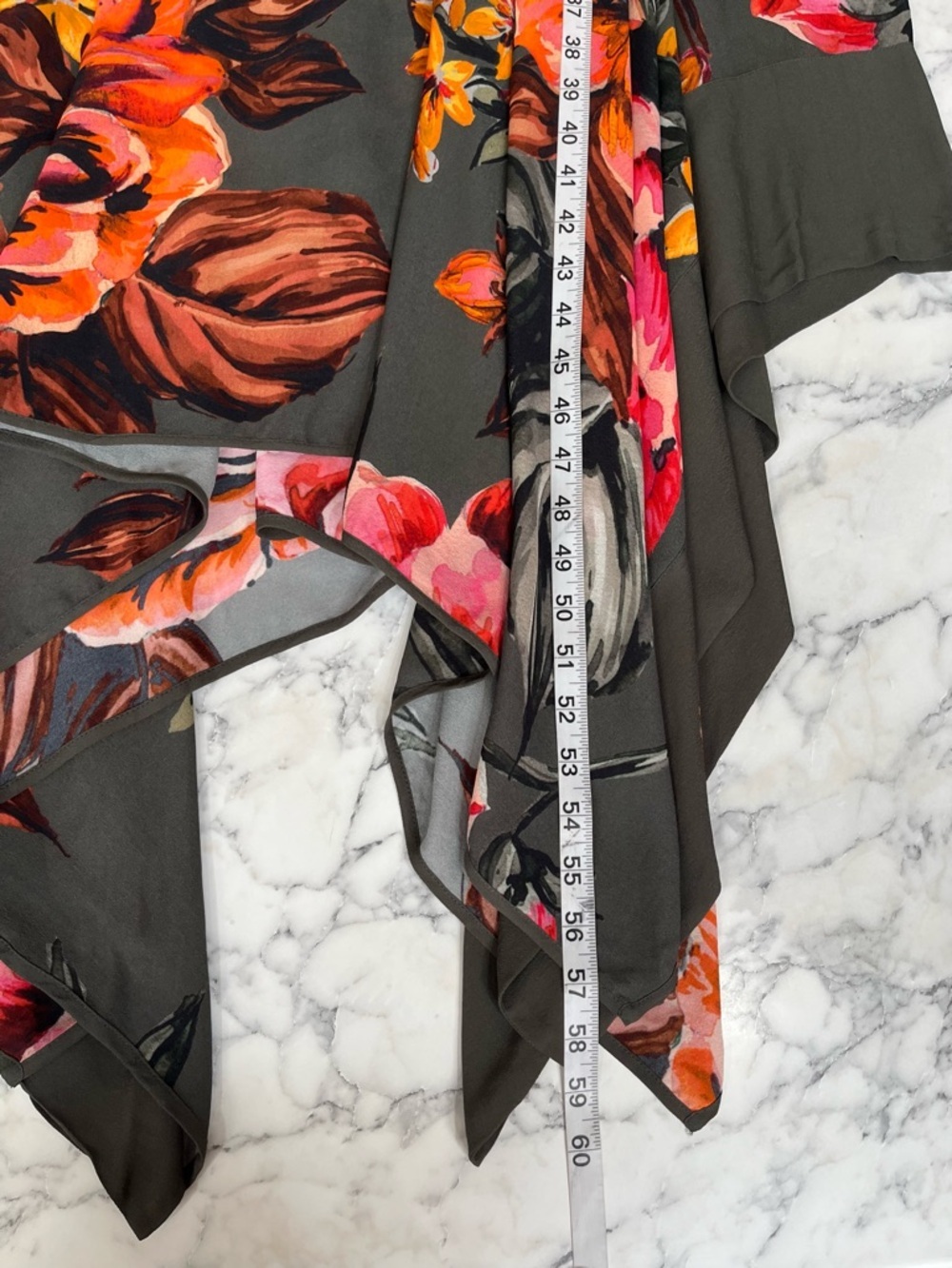 Soft Surroundings Provencia Olive Green Floral Midi Dress Handkerchief Hemline - Picture 8 of 12